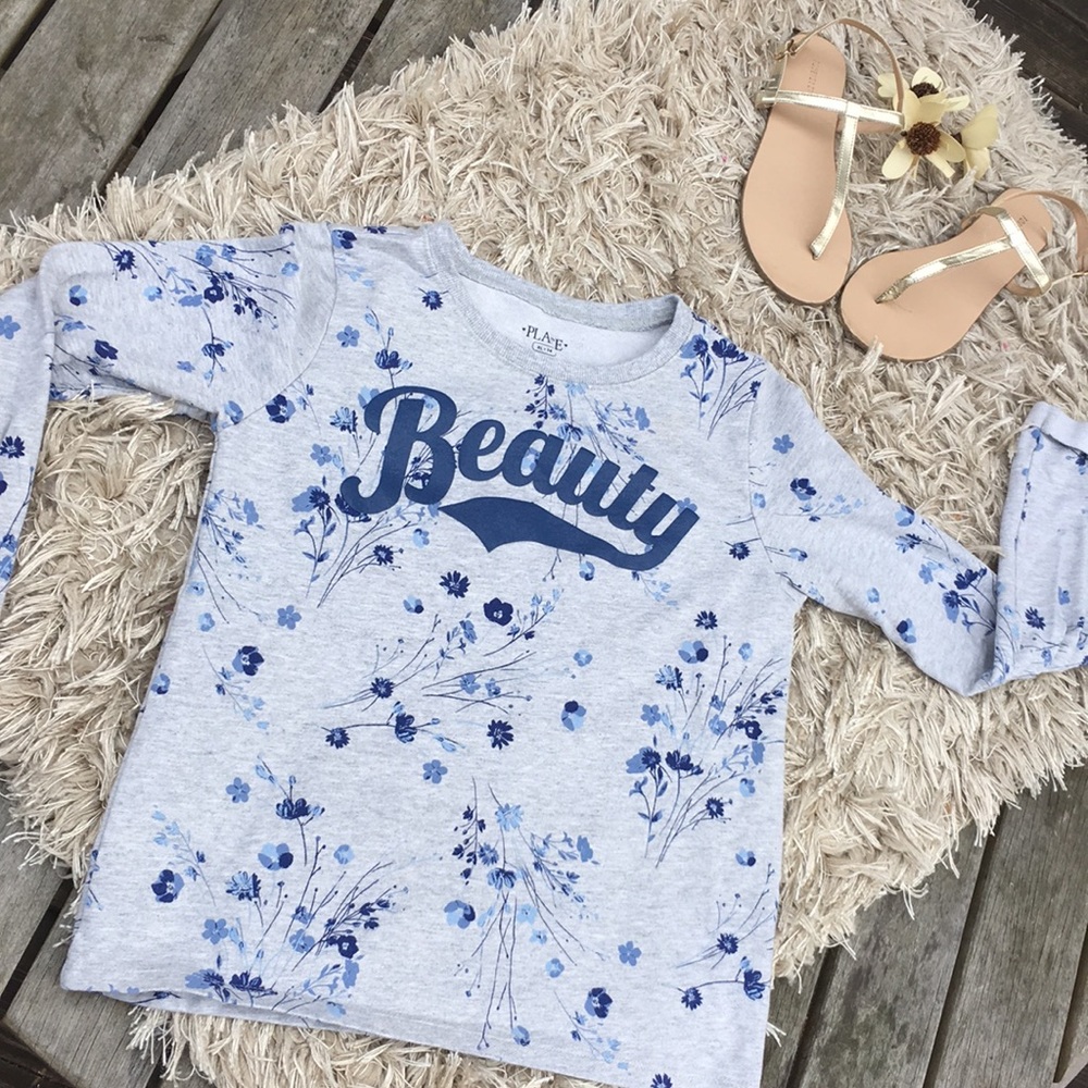 Long Sleeve Floral Blue and Gray Top